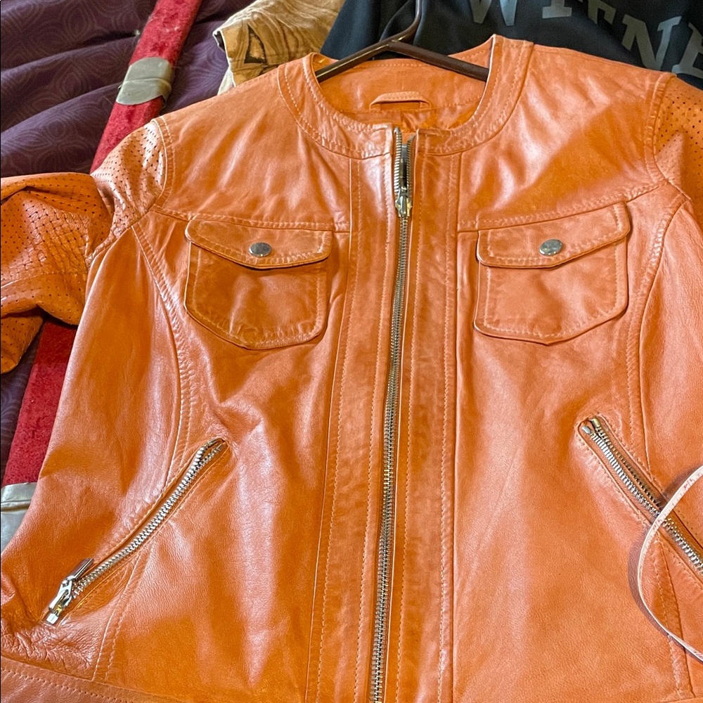 Bold Orange Leather Jacket